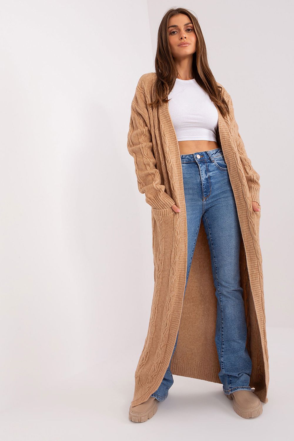 Sweter Kardigan Model AT-SW-2395.30 Camel - AT