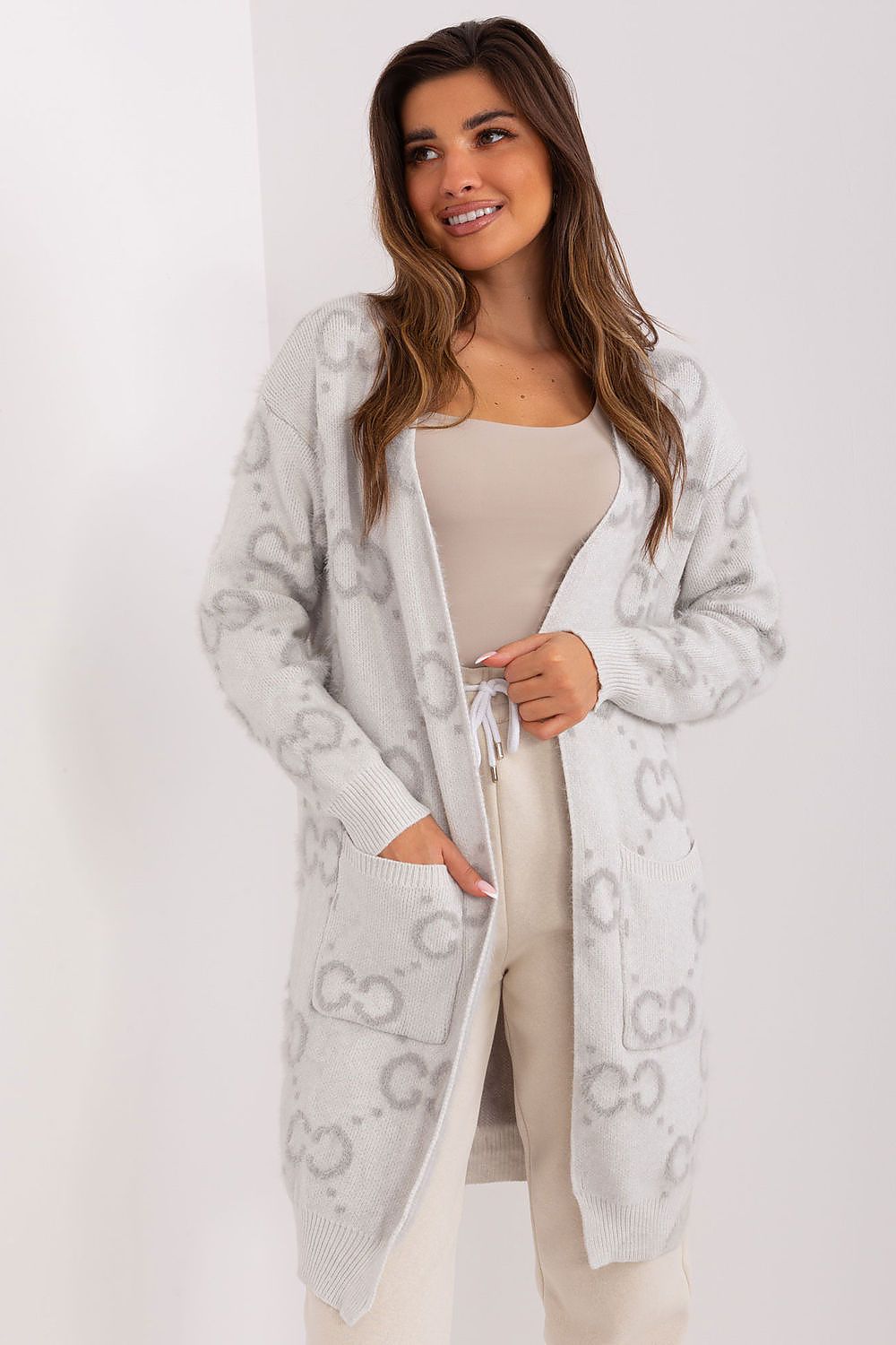  Sweter Kardigan Model AT-SW-23401-A.86 Light Grey - AT 