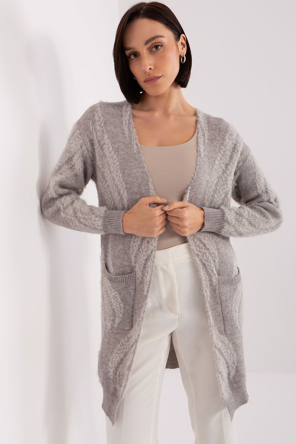  Sweter Kardigan Model AT-SW-234501.00P Grey - AT 