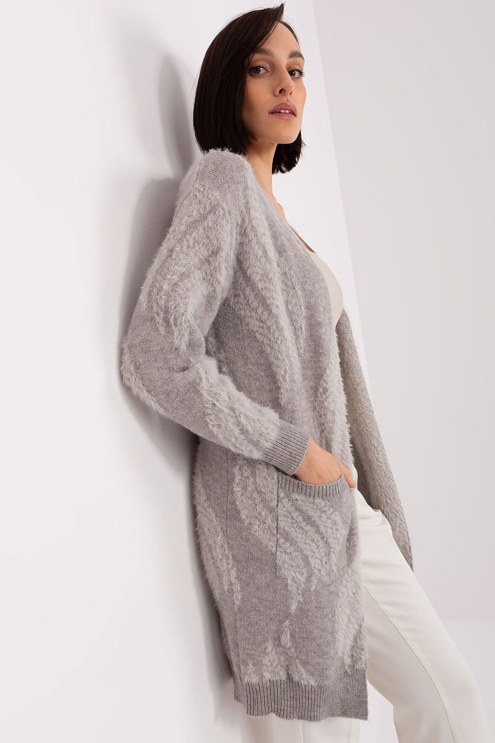  Sweter Kardigan Model AT-SW-234501.00P Grey - AT 