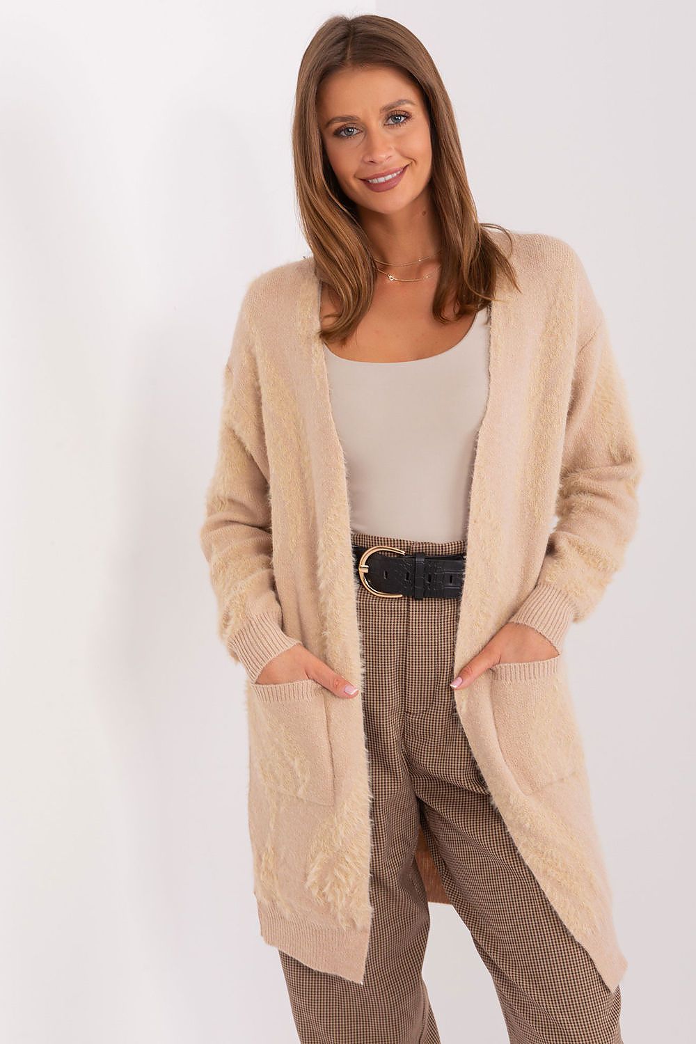  Sweter Kardigan Model AT-SW-234501.00P Beige - AT 