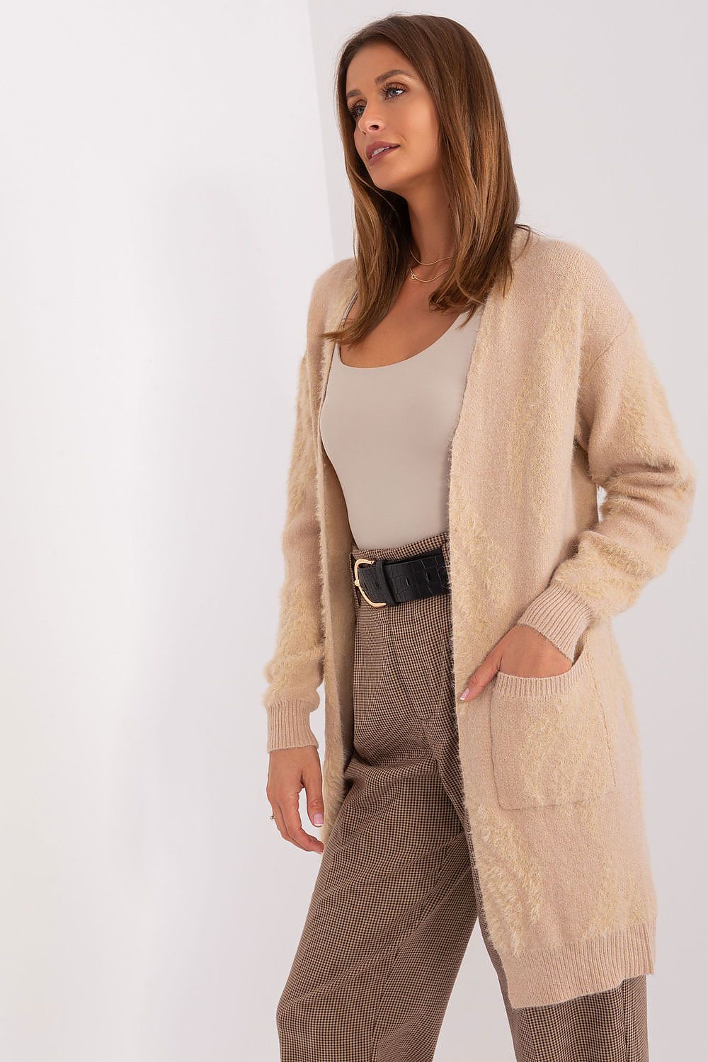  Sweter Kardigan Model AT-SW-234501.00P Beige - AT 