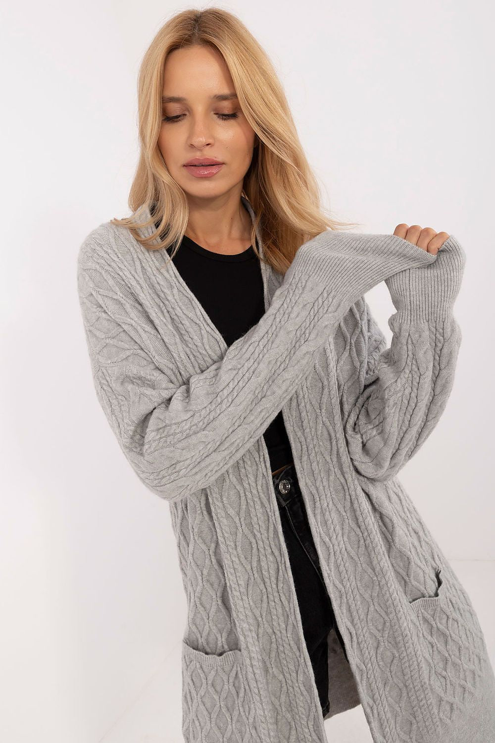  Sweter Kardigan Model AT-SW-2366.61 Grey - AT 
