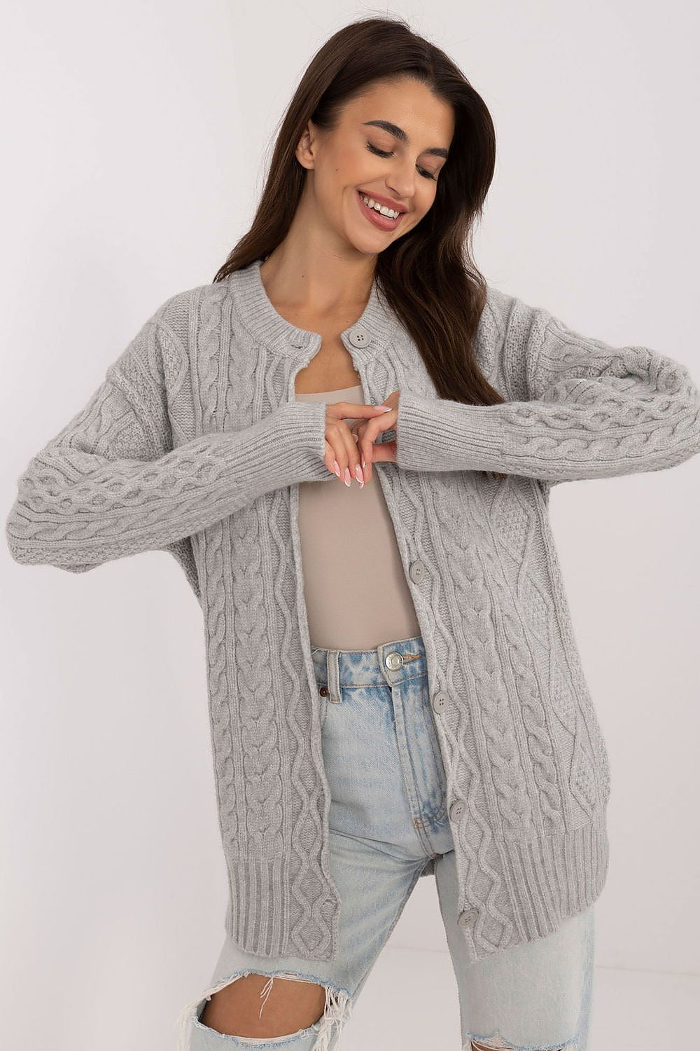  Sweter Damski Model AT-SW-23525.21 Grey - AT 