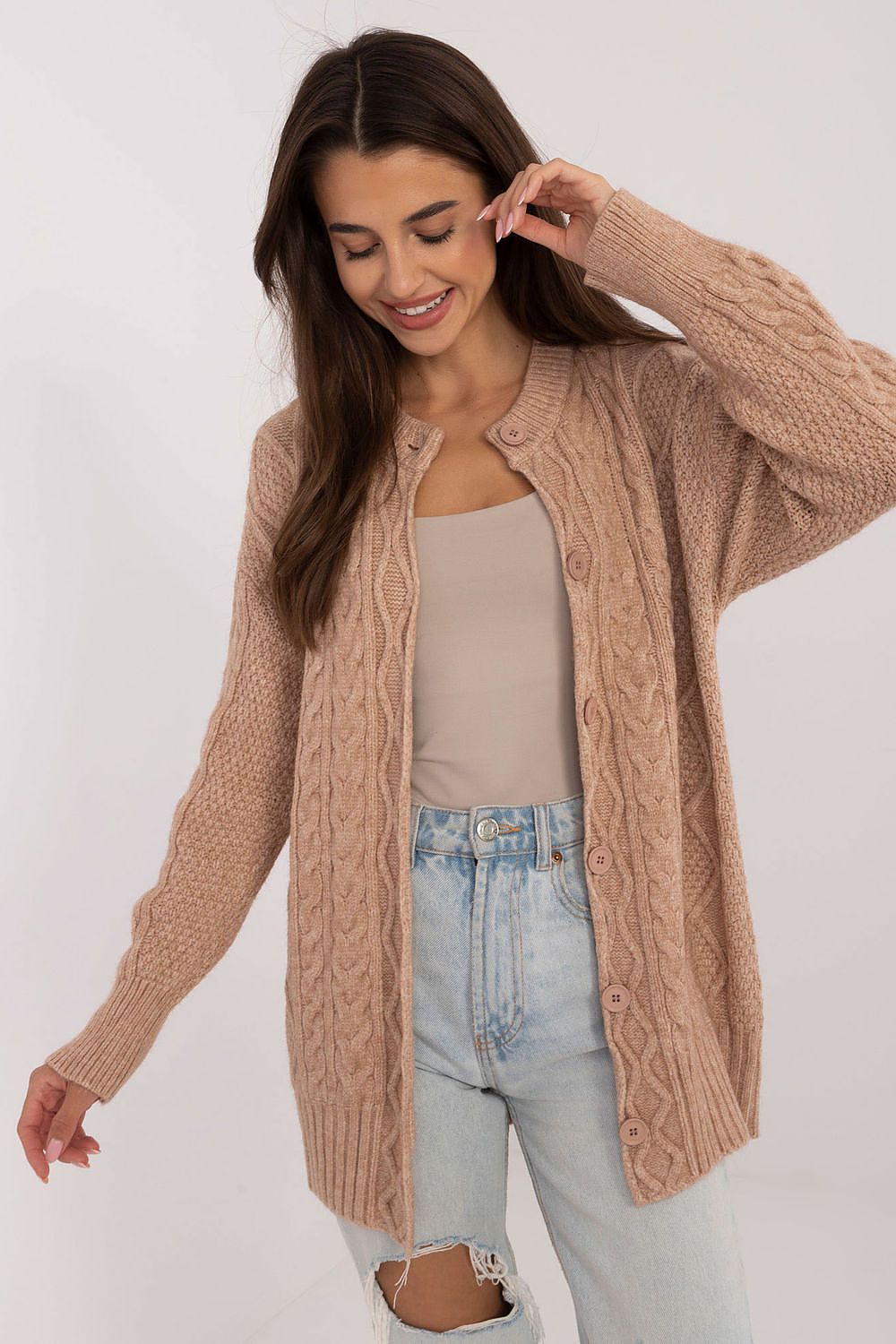  Sweter Damski Model AT-SW-23525.21 Camel - AT 