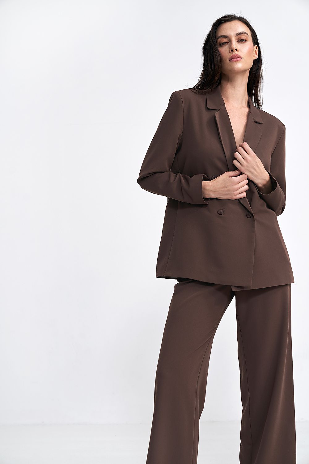   Marynarka oversize dwurzędowa Z69 Brown - Nife 