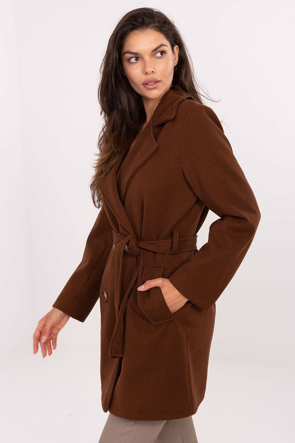  Płaszcz Damski Model IT-PL-A9590.85 Brown - Rue Paris 