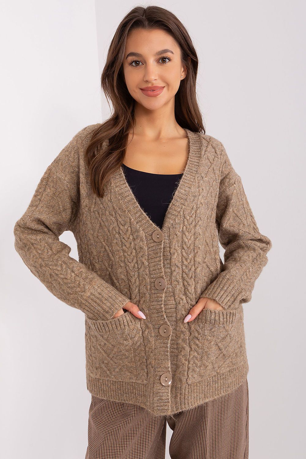  Sweter Damski Model AT-SW-2358.31 Dark Beige - AT 