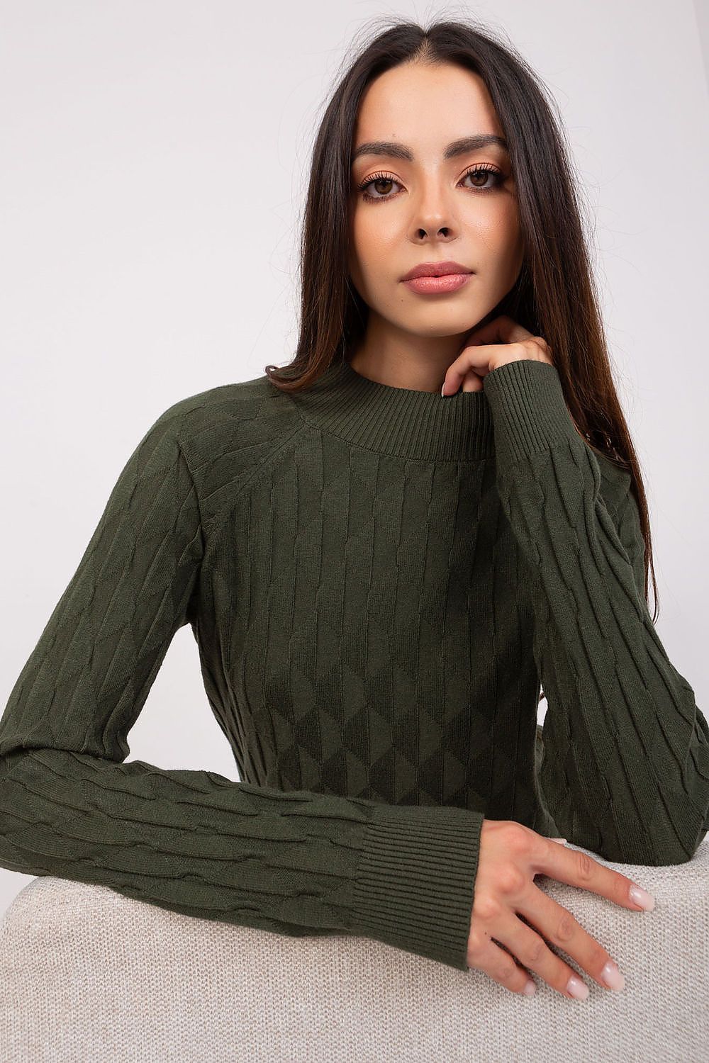   Sweter Damski Model AT-SW-2326.37X Khaki - AT 